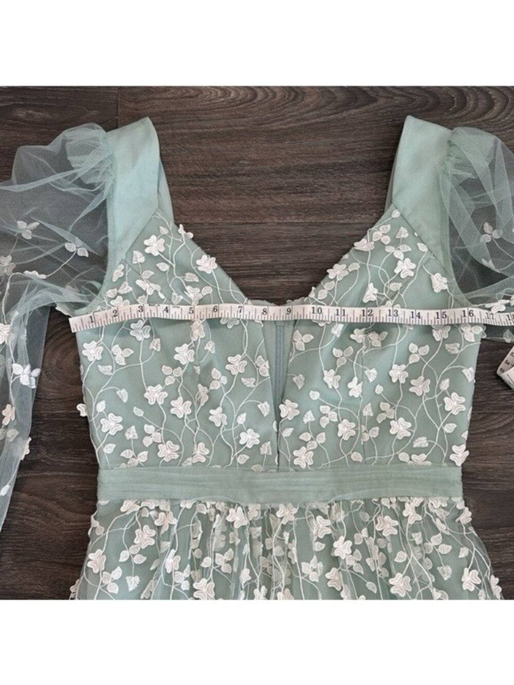 bcbgmaxazria 6 Cheyenne Appliqué Mint Lace Evening Dress Light Green Gown Prom - Picture 14 of 16
